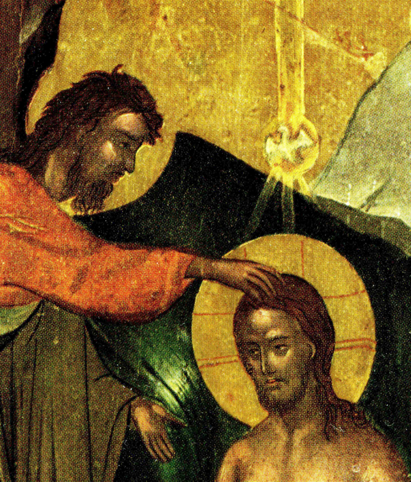 Der Wüstenprophet Johannes tauft Jeshua (griechische Ikone, ca. 1.600 n. Chr.).