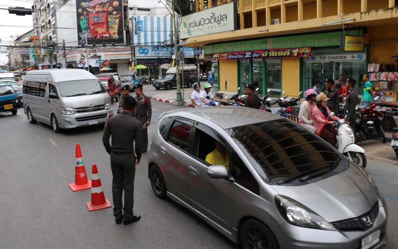 Straßensperre in Bangkok.
