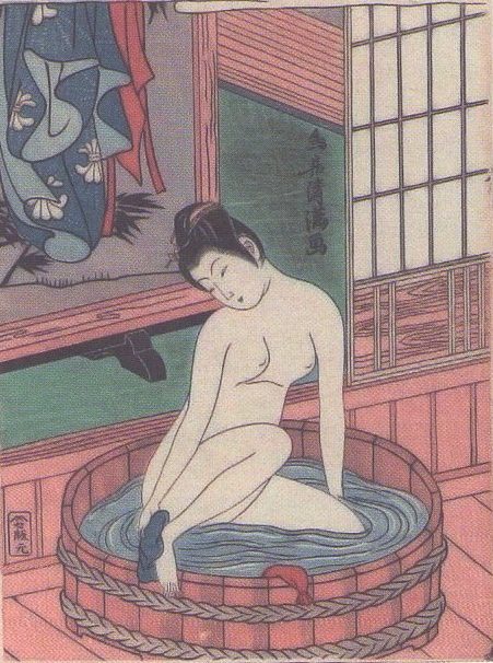 Das Bild zeigt eine badende Japanerin (18. Jahrh.).