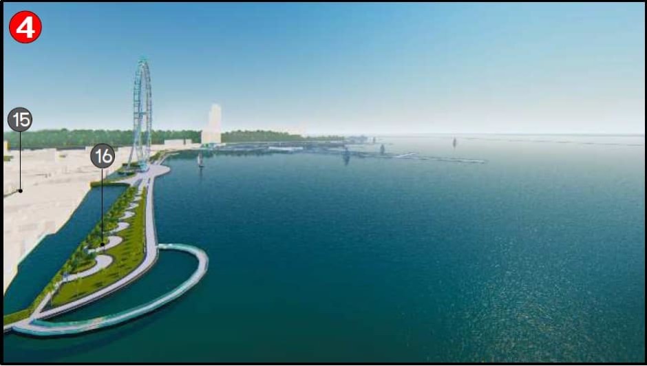 Eine parallel zur Walking Street im Meer geschaffenes Erholungsgebiet, in diesem Designentwurf mit Riesenrad, könnte den Strand an der Beach Road mit dem zukünftigen Kreuzfahrtterminal verbinden. 