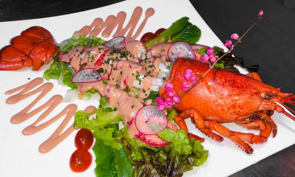 Als Vorspeise serviert das Casa Pascal einen halben Maine-Hummer auf frischem Salat mit Rose-Island-Cocktailsauce. Foto: Casa Pascal