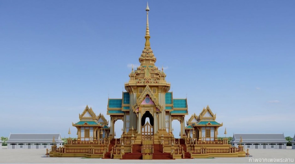 Eine Visualisierung zeigt das fertiggestellte königliche Krematorium für die Einäscherungszeremonie von Königinmutter Sirikit. Bild: Bangkok Metropolitan Administration (BMA)