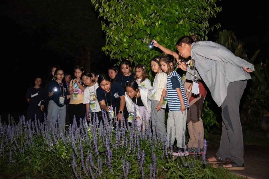 Die Teilnehmer entdecken bei einer Nachtführung die Vielfalt nachtaktiver Pflanzen und Tiere auf dem Doi Thung.  Foto: Mae Fah Luang Foundation