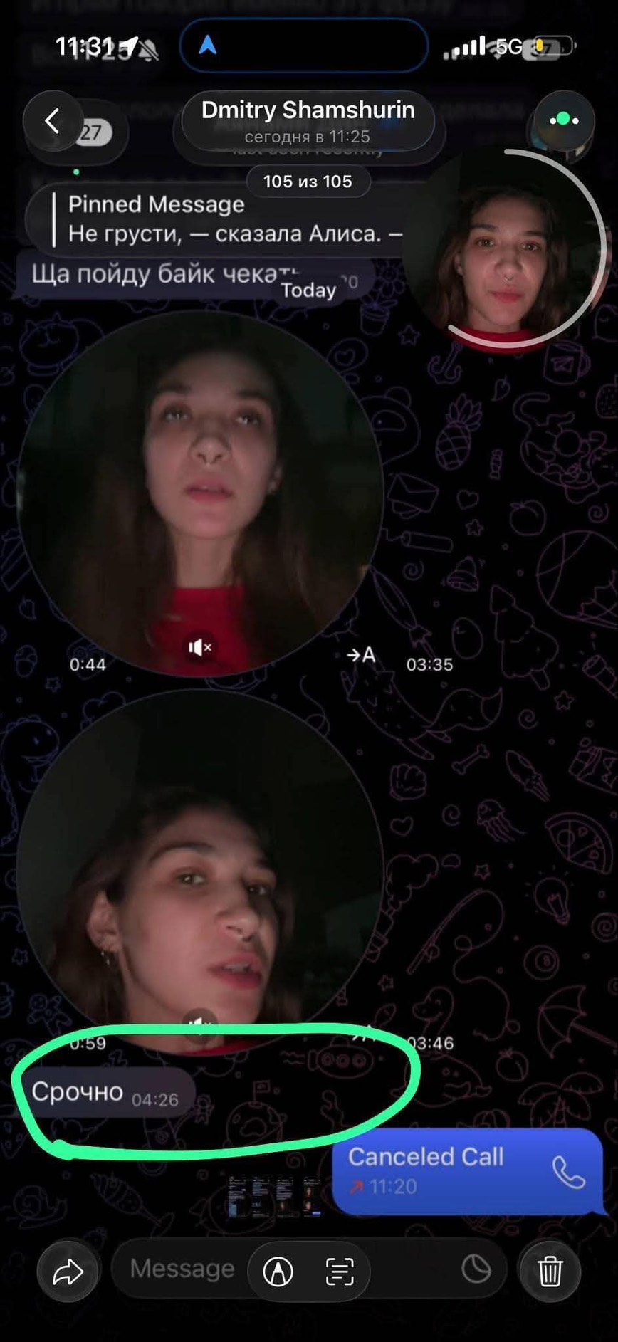 Ein Screenshot zeigt die letzte Nachricht der 22-jährigen Diana Nazimova an ihre Mutter. Darin schrieb sie auf Russisch „Dringend“, bevor der Kontakt zu den beiden Geschwistern abriss. Bild: TMN.TV