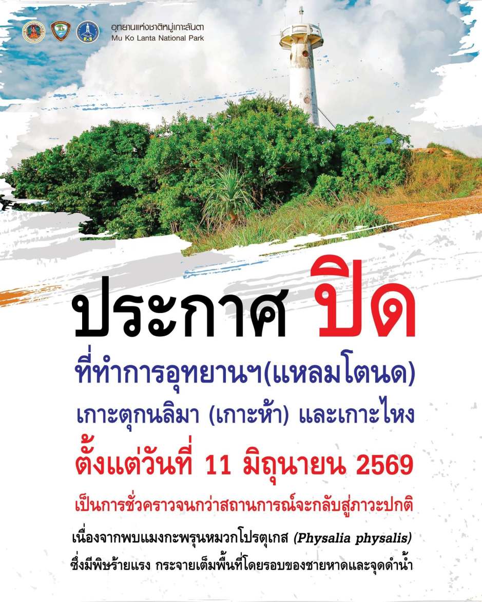 Der Mu-Ko-Lanta-Nationalpark hat mehrere touristische Bereiche vorübergehend geschlossen, bis die Gefahr durch die Nesseltiere vorüber ist. Bild: Mu Ko Lanta National Park
