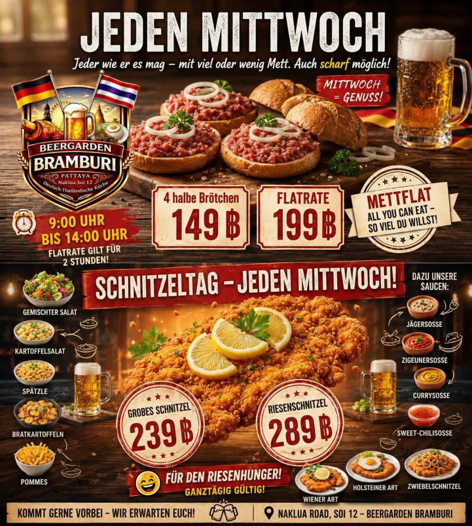 Mettwoch und Schnitzeltag am Mittwoch.