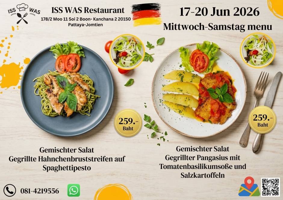 Das neue Wochenmenü von Mittrwoch bis Samstag. Bild: ISS WAS Restaurant