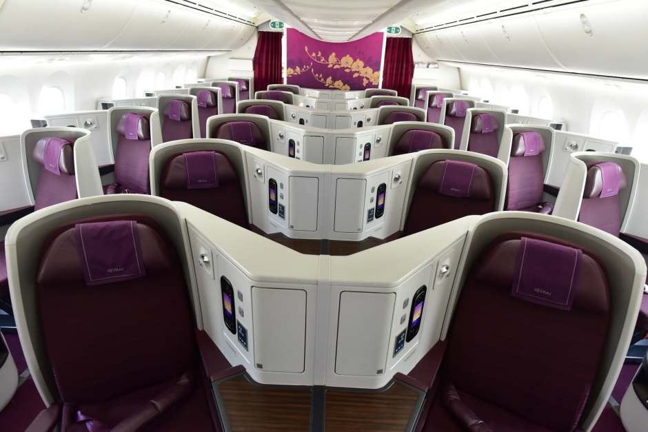 In der Royal Silk Class sorgt die 1-2-1-Sitzanordnung für direkten Zugang zum Gang von jedem Platz. Bild: THAI