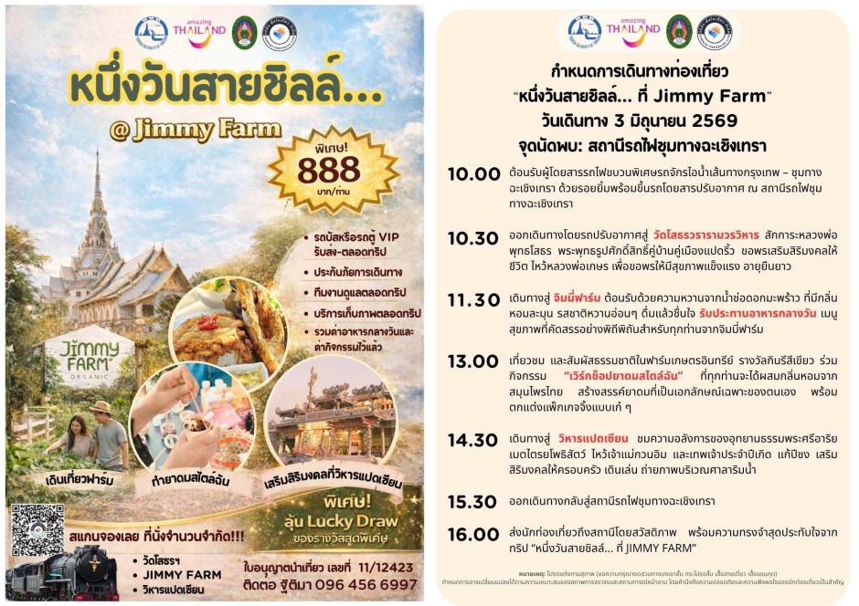 Programmübersicht für den Tagesausflug zur Jimmy Farm mit Zeitplan und Leistungen. Bild: TAT Chachoengsao