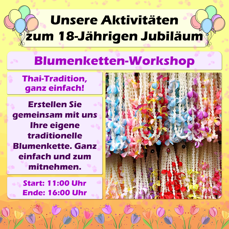 Beim Blumengirlanden-Workshop können Gäste traditionelle thailändische Blumenkreationen selbst gestalten und als Erinnerung mitnehmen.