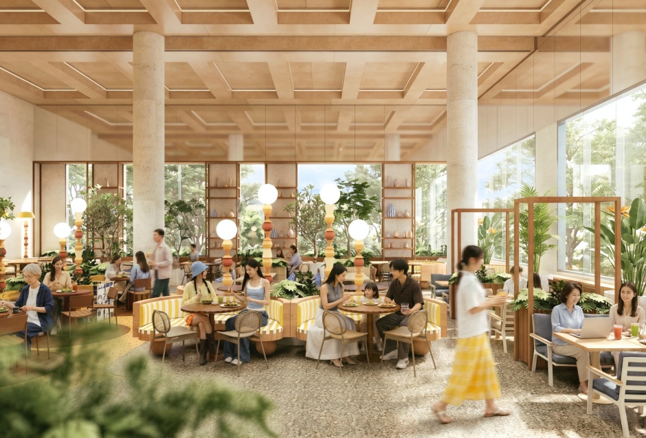 Restaurants und Cafés werden in eine helle Umgebung mit großen Fensterflächen und zahlreichen Pflanzen integriert. Foto: Central Pattana Plc