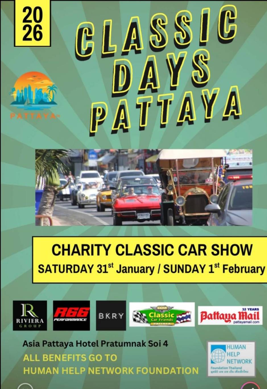 Veranstaltungsplakat der Charity Classic Car Show 2026.