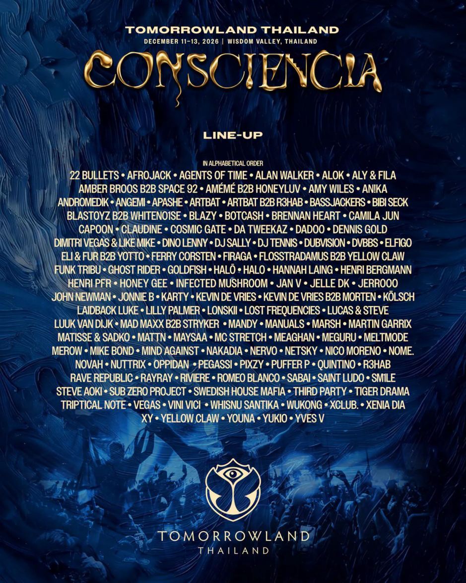 Übersicht zum kompletten Lineup Tomorrowland Thailand 2026. Foto: Tomorrowland